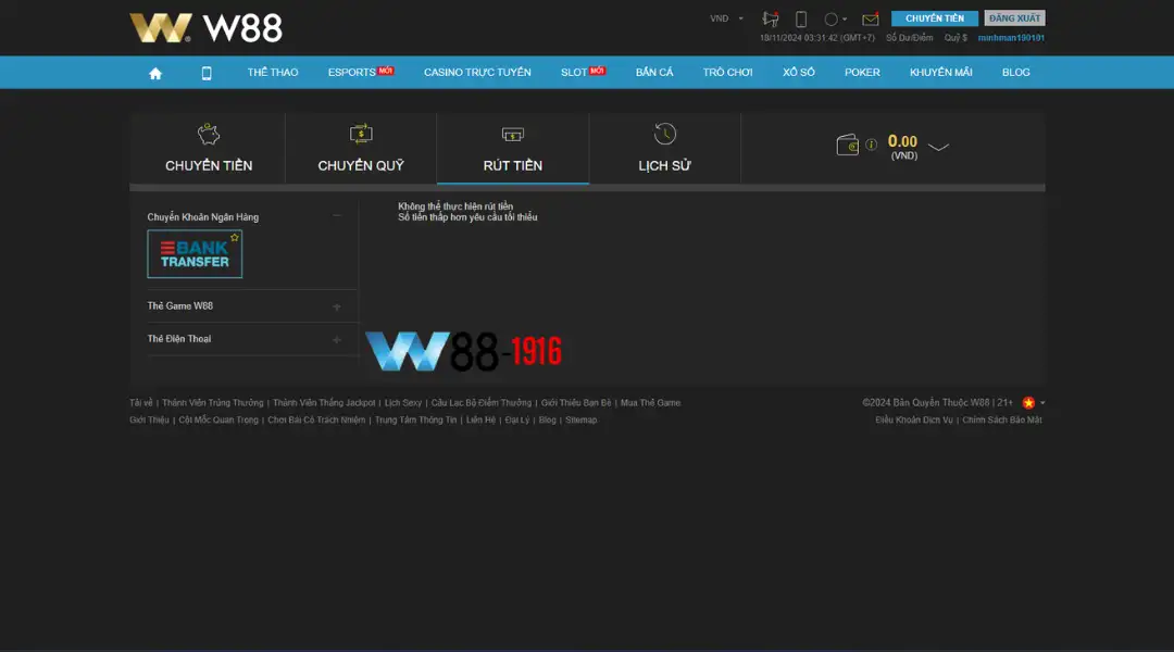 Hướng dẫn rút tiền W88