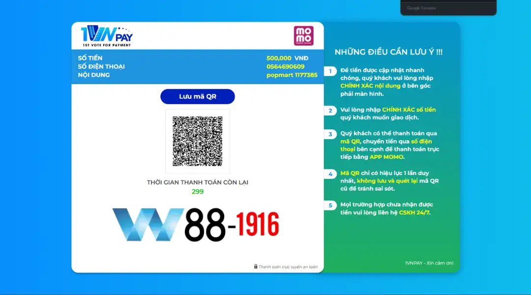 Nạp tiền bằng ví điện tử Momo trên W88